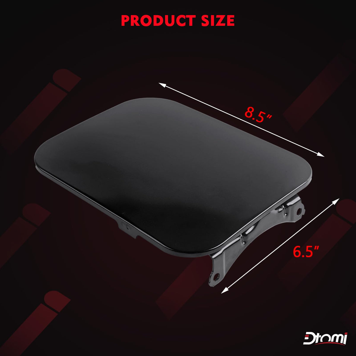 Dtomi fuel door size comparison next to hand to show scale and proportion