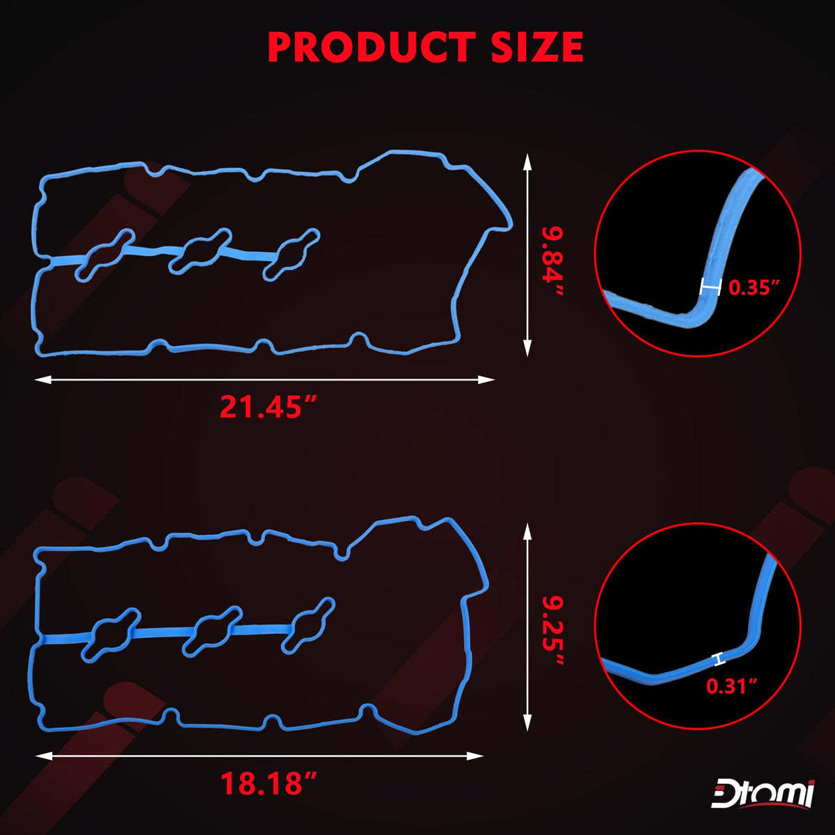 Dtomi gasket with ruler scale demonstrating correct dimensions for accurate fit confirmation