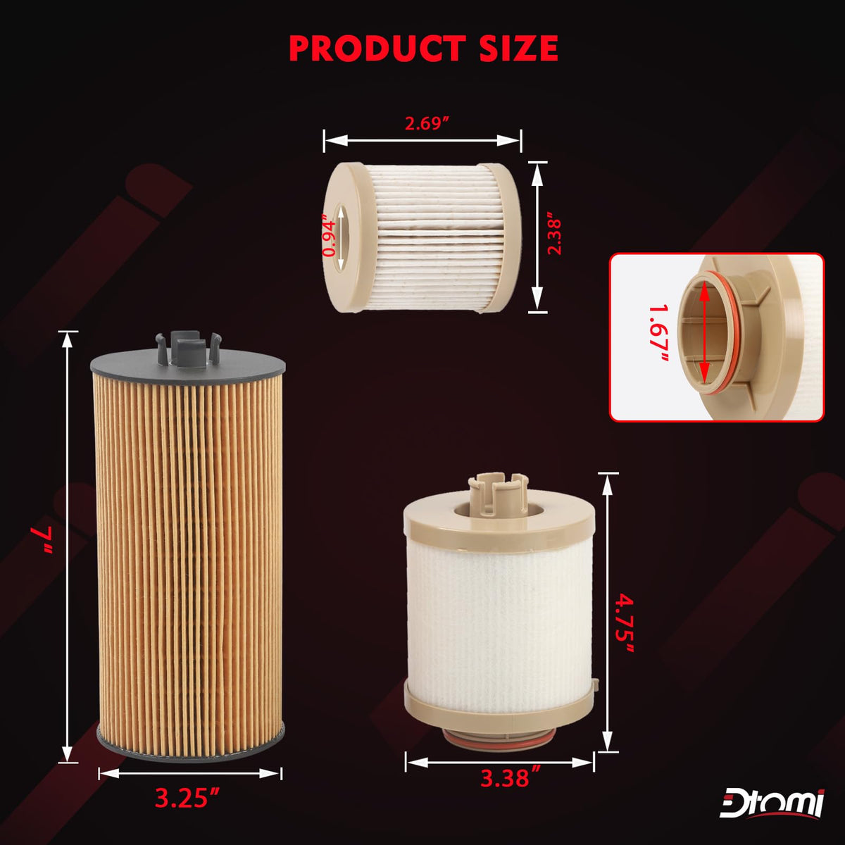 Dtomi fuel filter installed in an engine bay demonstrating correct placement and service readiness