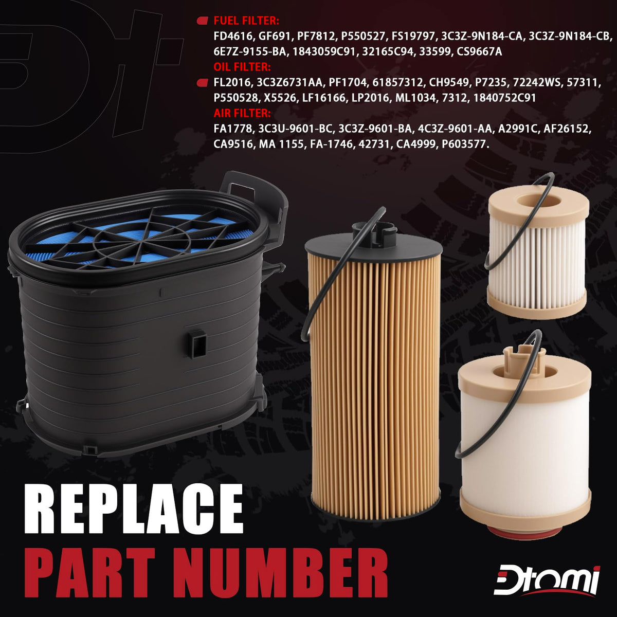 Dtomi FL2016 oil filter close-up showing seal and media, ensures clean oil circulation benefit