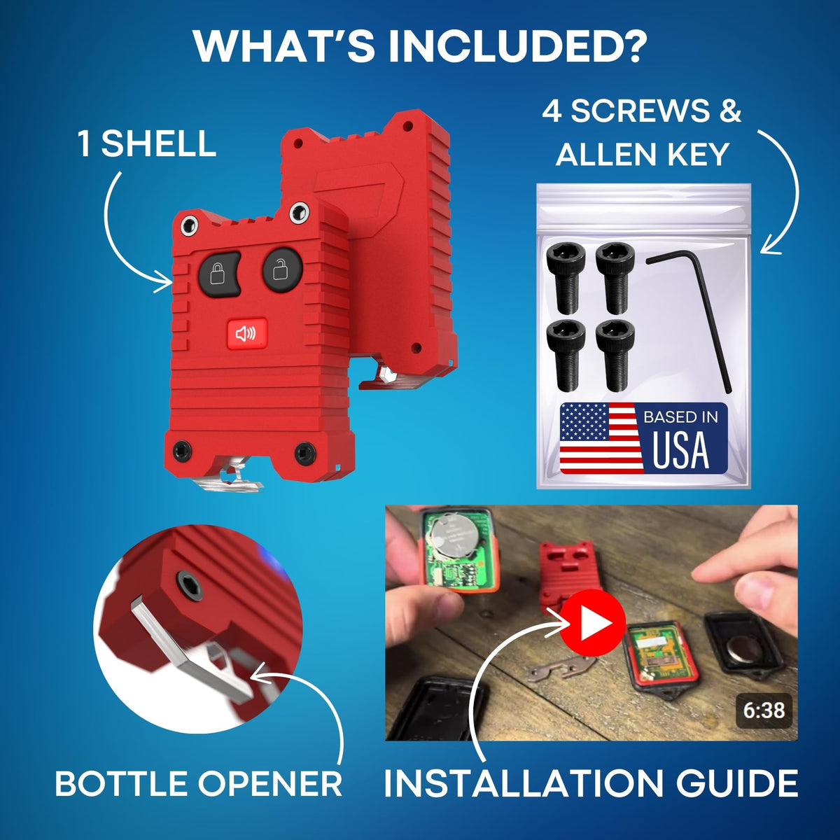 Dubbs Hardware bottle opener detail adding convenience on the red fob case