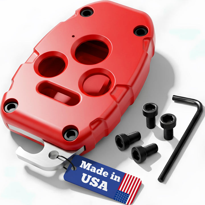 Dubbs Hardware front view red shell showing precise button fit and durable finish