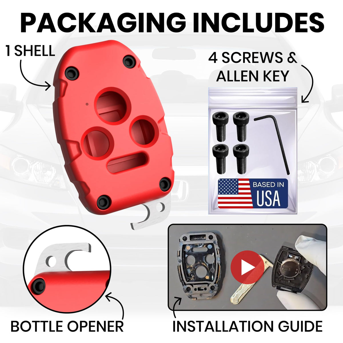 Dubbs Hardware shell installed on Honda key illustrating seamless compatibility