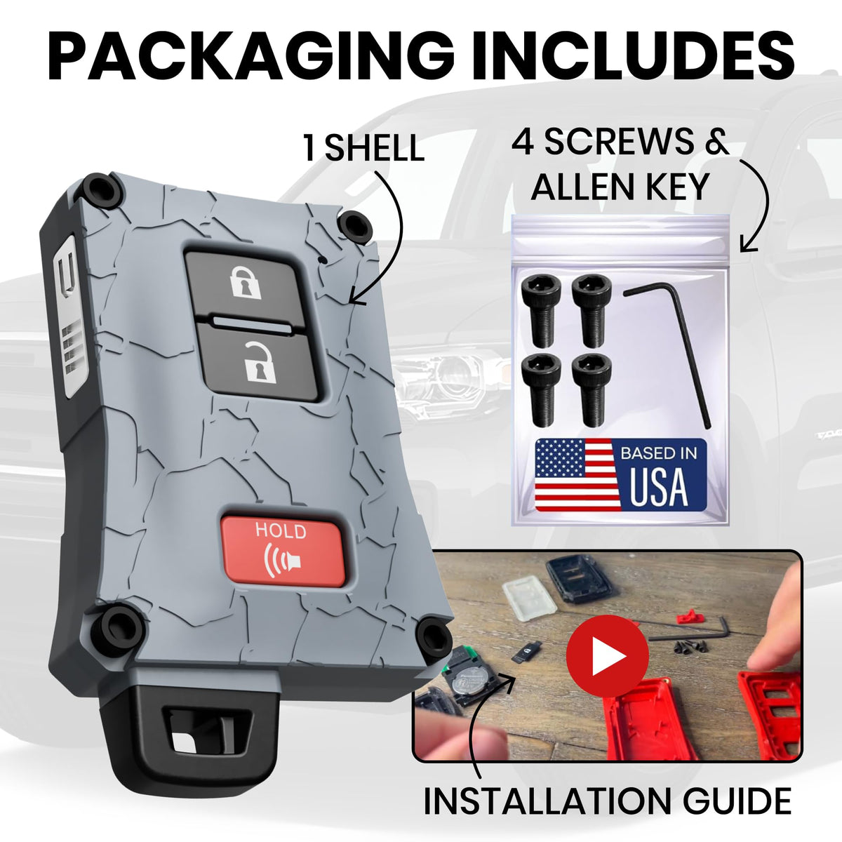 Dubbs Hardware case installed on Tacoma key demonstrating protective upgrade