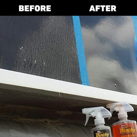 DUCKY PRODUCTS being wiped with microfiber on RV exterior for streak-free, non-gloss restoration