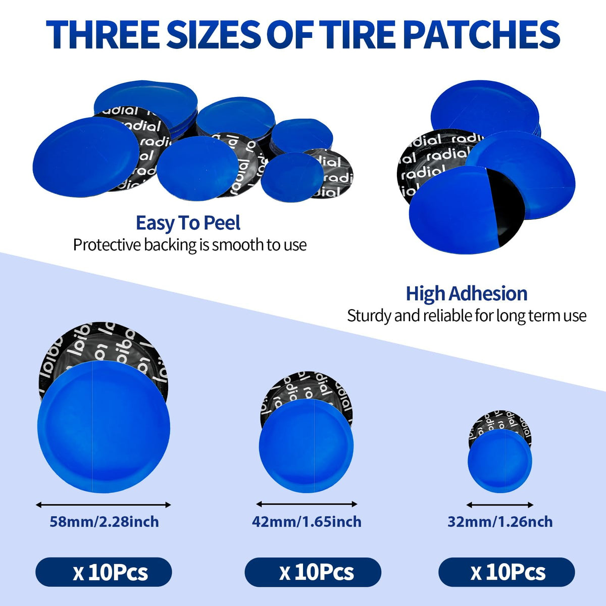 Dueilgo patches size array displaying three diameters for versatile repairs