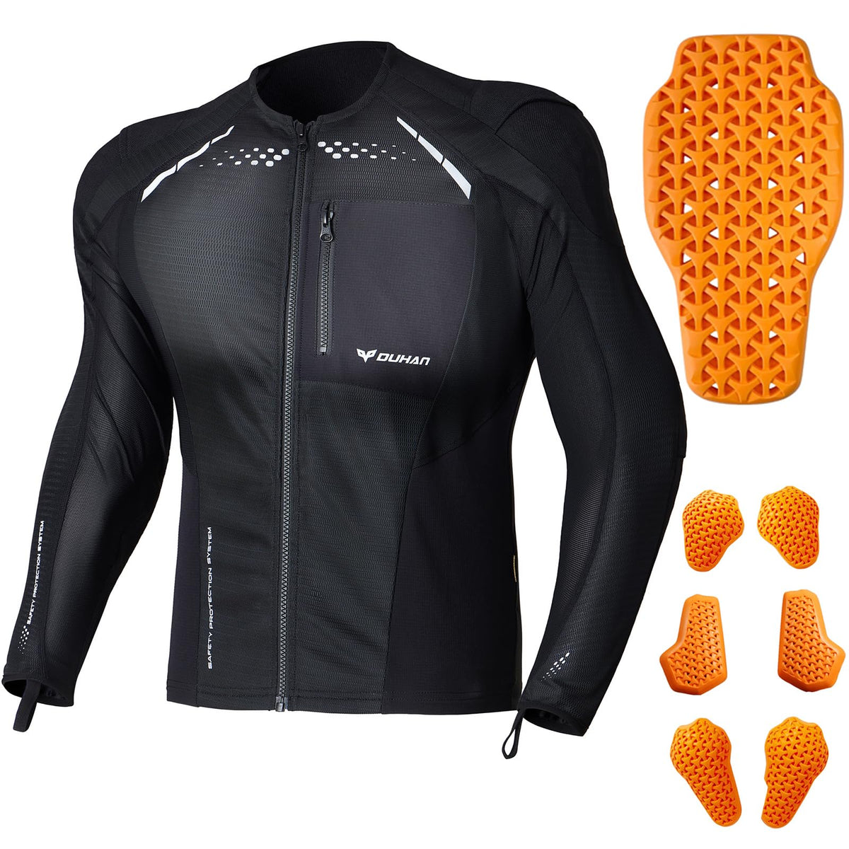 DUHAN front view mesh jacket showing ventilation and quick zip for comfort