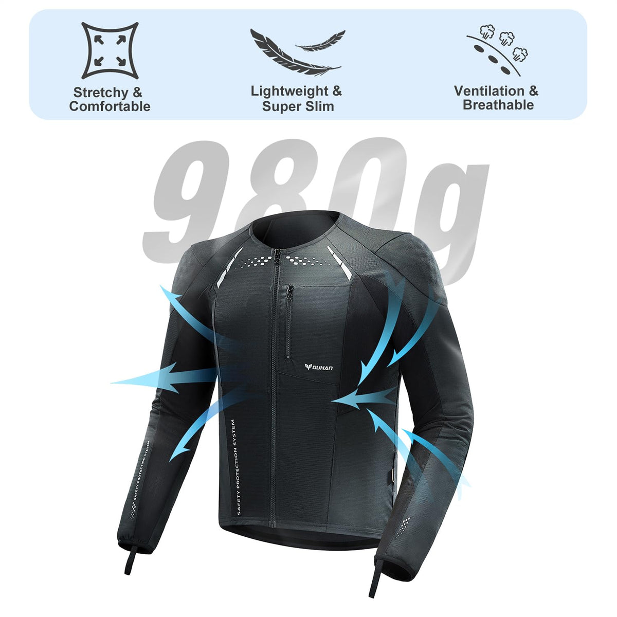 DUHAN in use on rider during commute illustrating breathability and mobility