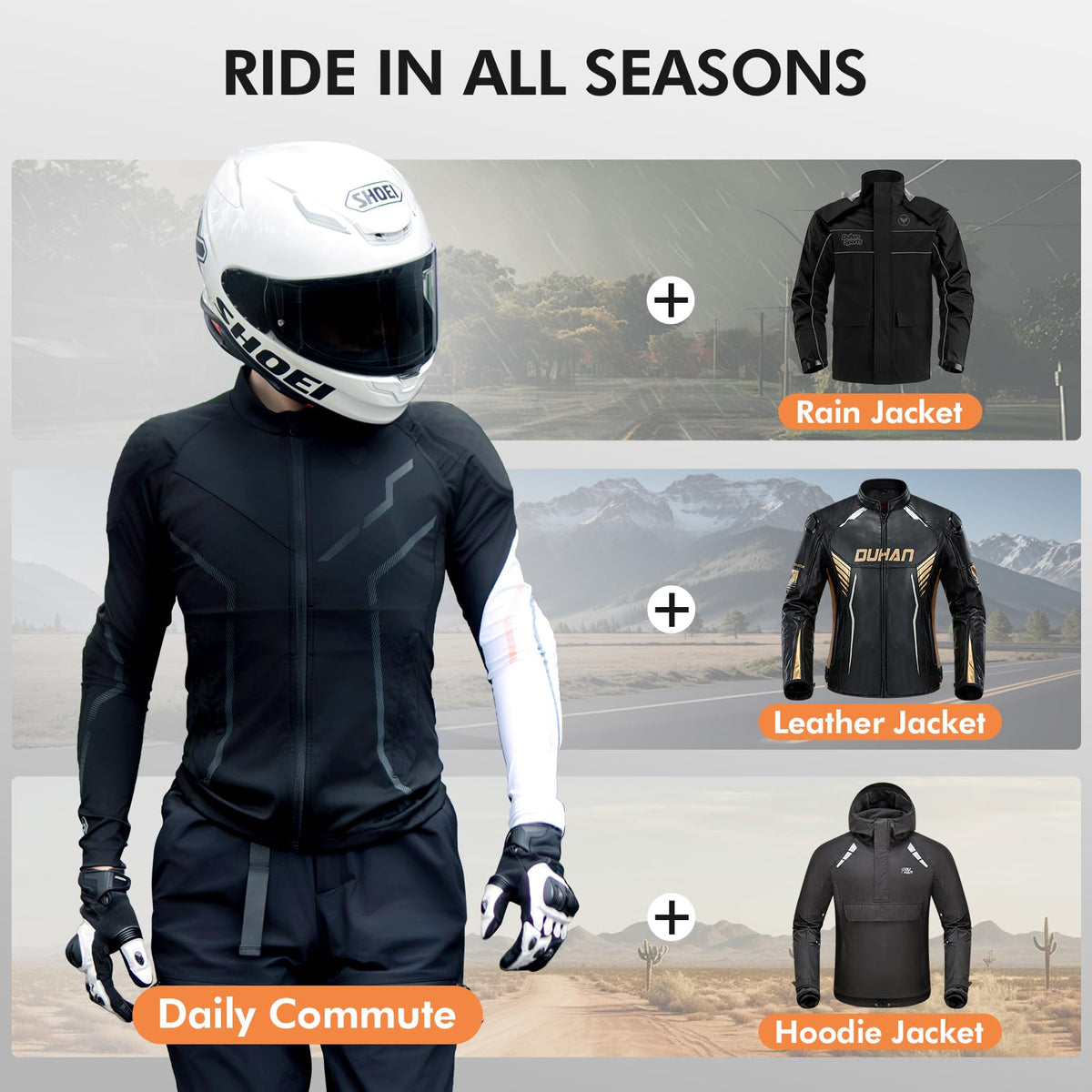 DUHAN rider wearing the armored shirt demonstrating movement and comfort