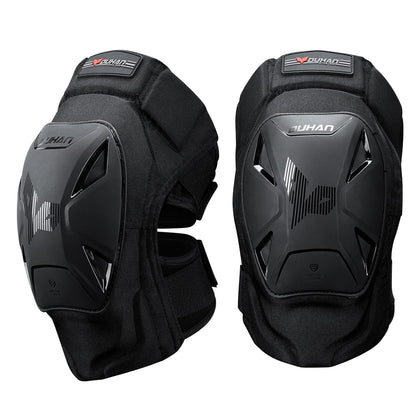 DUHAN knee pads front view showing protective shell and secure fit benefit