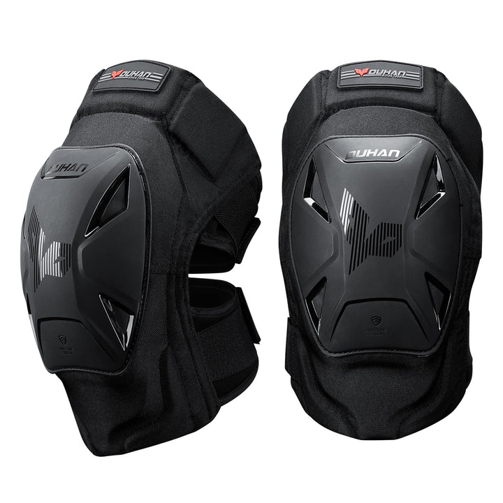 DUHAN knee pads front view showing protective shell and secure fit benefit