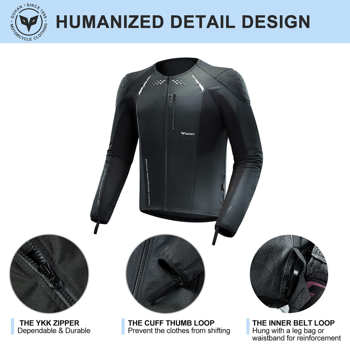 DUHAN size comparison on hanger showing available fit and sizing benefit