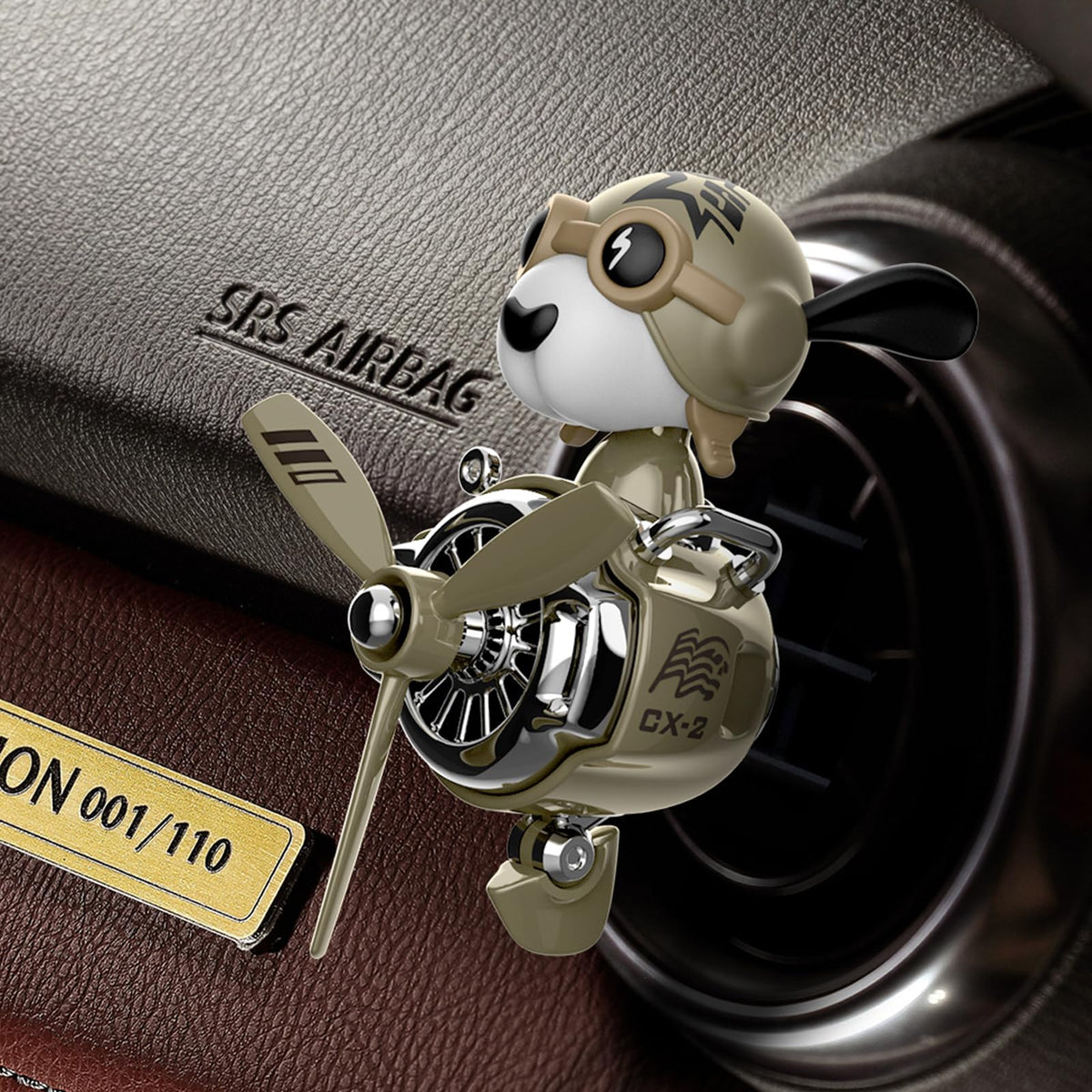 DUHKHAS pilot dog mounted on vent dispersing fragrance while driving