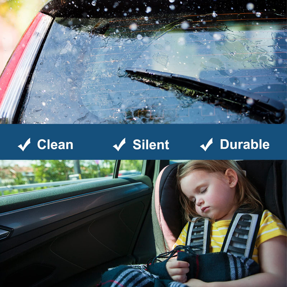 DUILEO rear wiper in rainy driving scene, improves safety with clear rear view