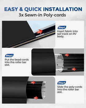 Dulepax pre-sewn poly-cords detail for fast installation and secure roller fit