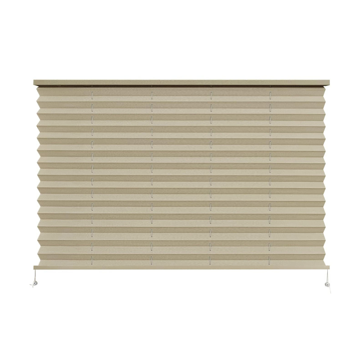 Dulepax front view of cappuccino pleated RV shade showing clean finish and fit