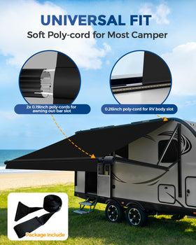 Dulepax installed on motorhome providing shade and weather protection outdoors