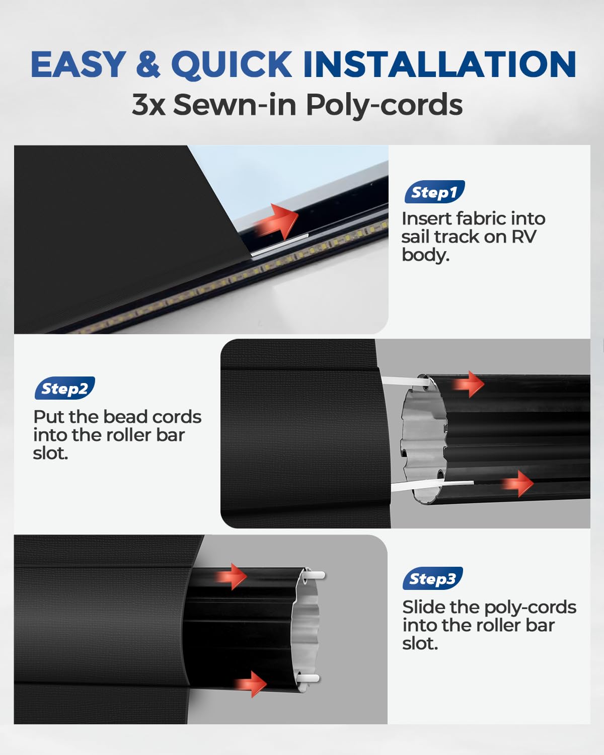 Dulepax rolled fabric staged for install emphasizing easy threading and convenience