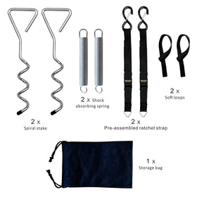 Dulepax soft loop attached to awning rail protecting hardware and reducing wear