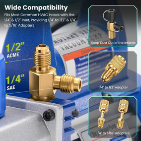 DUMOS adapters and can tap laid out for versatile refrigerant service