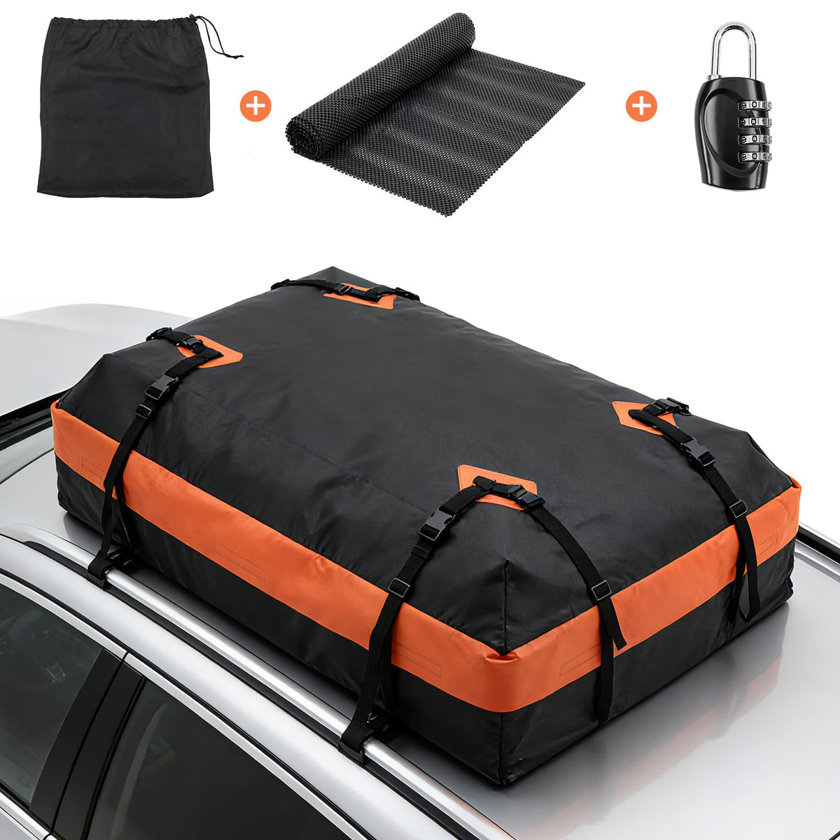 DUMOS roof bag mounted on SUV transporting luggage safely and efficiently