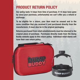 Dump Buddy plastic texture and label closeup showing durable materials