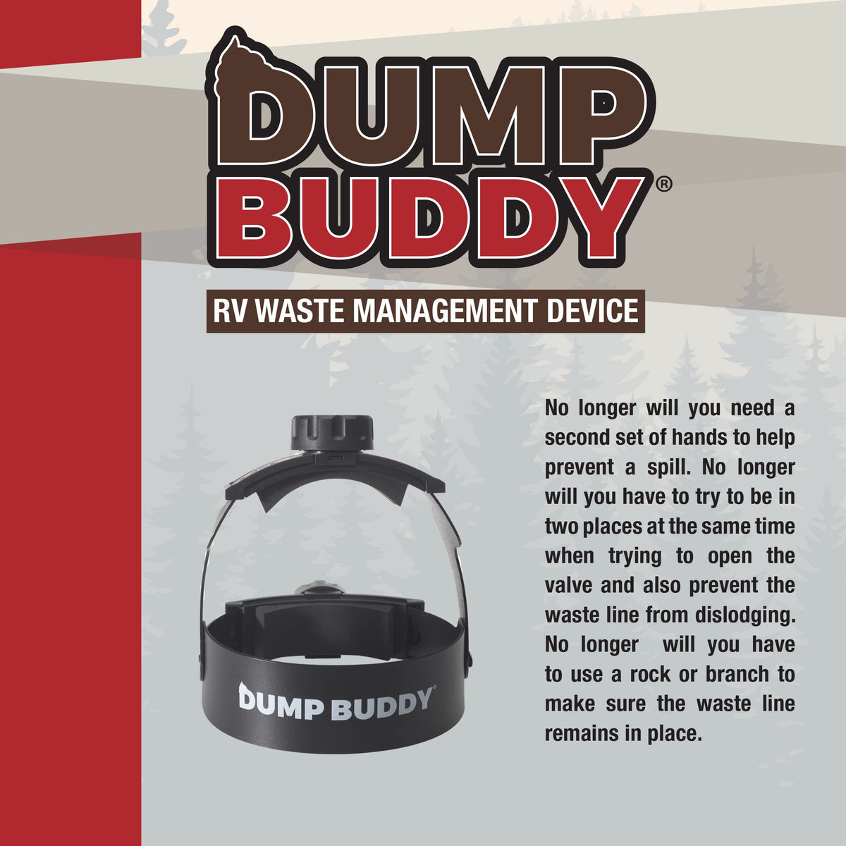 Dump Buddy top arm locking closeup demonstrating reliable hose retention