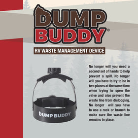 Dump Buddy top arm locking closeup demonstrating reliable hose retention