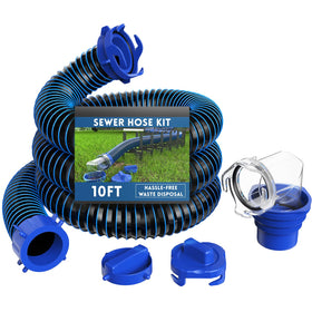 DUMPMAN front view of kit packaging showcasing complete 10ft sewer hose