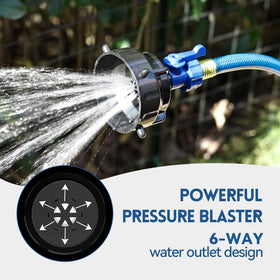 DUMPMAN nozzle close-up highlighting six-way spray for thorough cleaning