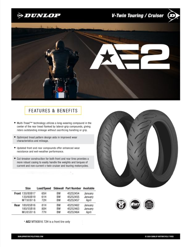 DUNLOP AE2 mounted on cruiser in road setting for confident handling