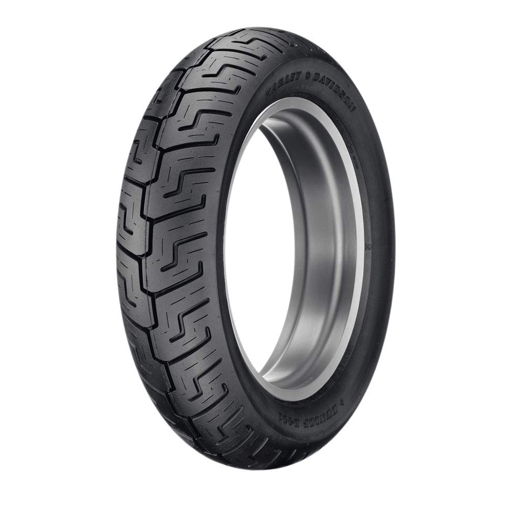 Dunlop Tires D401 front profile showing size 150/80B-16 and black wall benefit: true fit for Harley