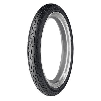 Dunlop D402 front tire showing black wall and tread for improved stability