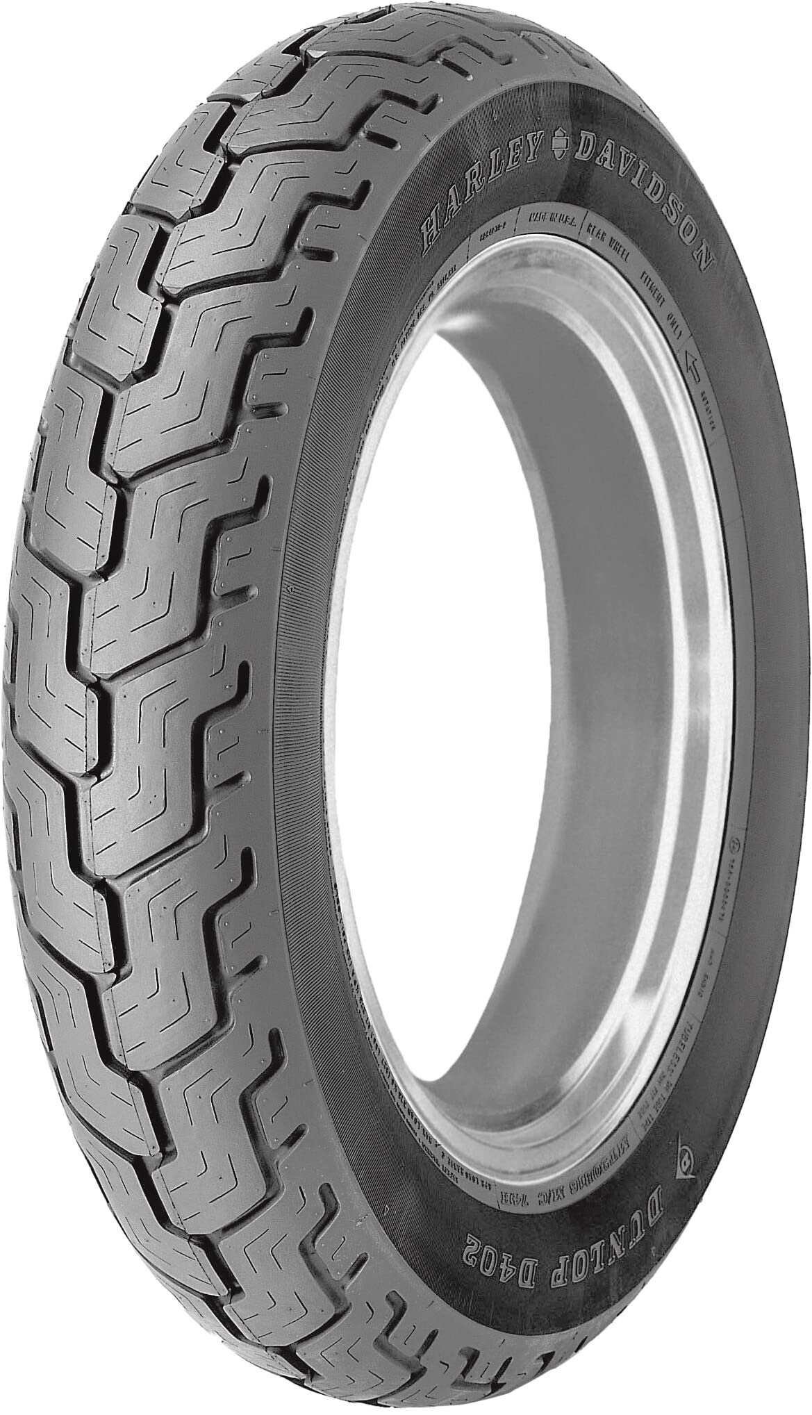 DUNLOP D402 rear tire front profile showing tread pattern for improved wet traction