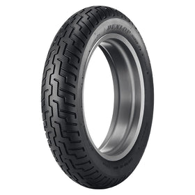 DUNLOP D404 front tire front view showing profile and fitment benefit