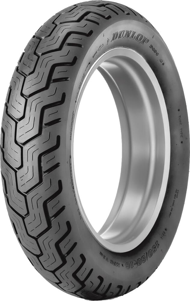 DUNLOP D404 rear tire front profile showing black wall and compatibility benefit
