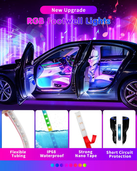 DUOFU365 installed in car footwell demonstrating ambient mood lighting