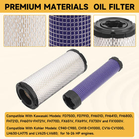 DUOOK filters installed on a Kawasaki engine illustrating correct placement benefit easier replacement