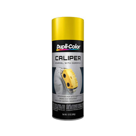 Dupli-Color aerosol can front showing gloss yellow label and durable finish benefit