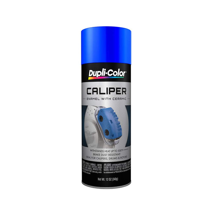 Dupli-Color aerosol can front view showing gloss blue label and benefit of durable finish