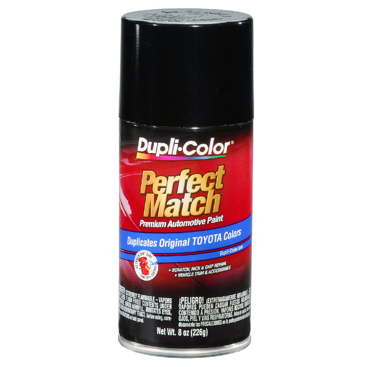 Dupli-Color front can showing Toyota Black Metallic label and accurate color match benefit