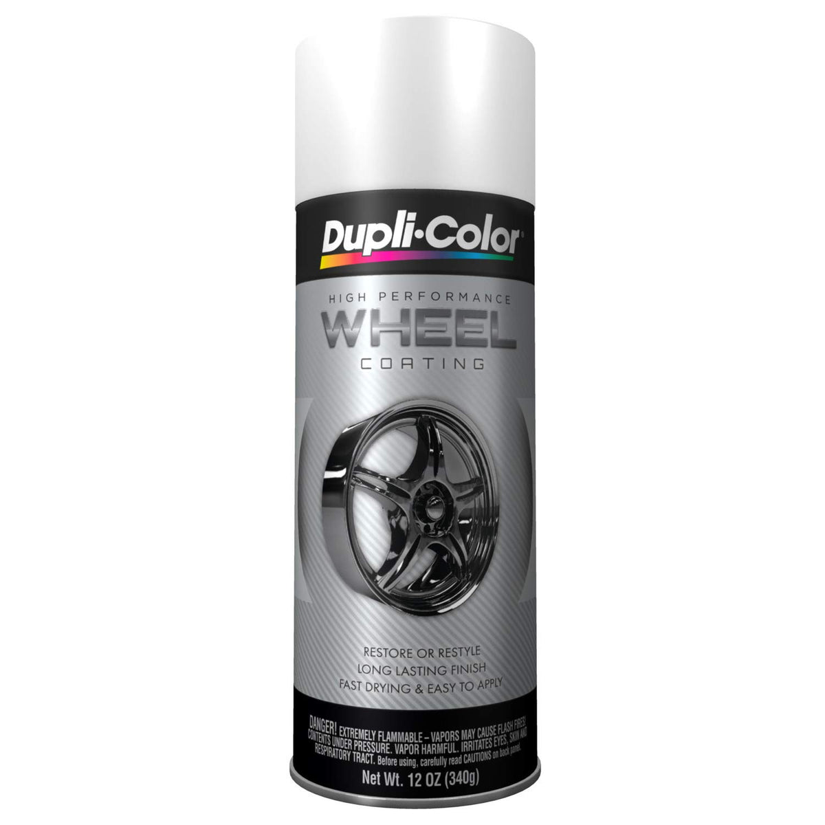 Dupli-Color aerosol can front view showing label and easy-spray nozzle, ideal for wheels