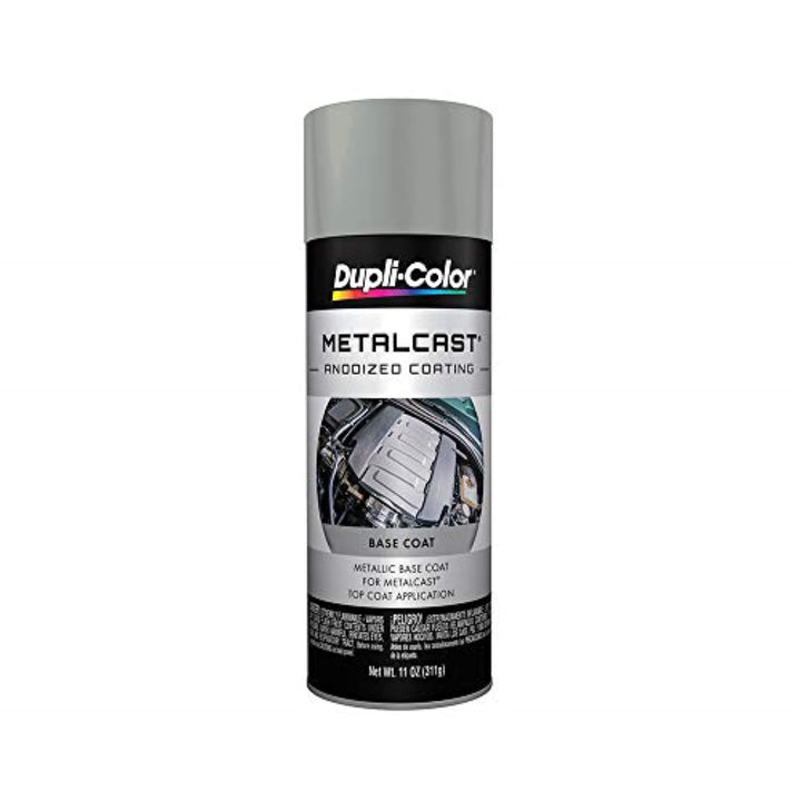 Dupli-Color Metalcast front can showing glossy anodized finish, ideal for chrome makeover
