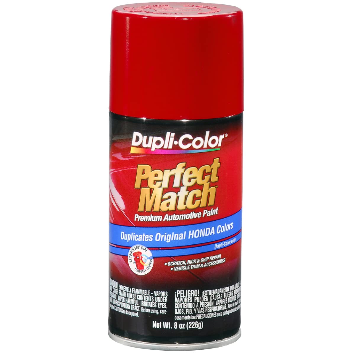 Dupli-Color Milano Red front can showing label and color benefits