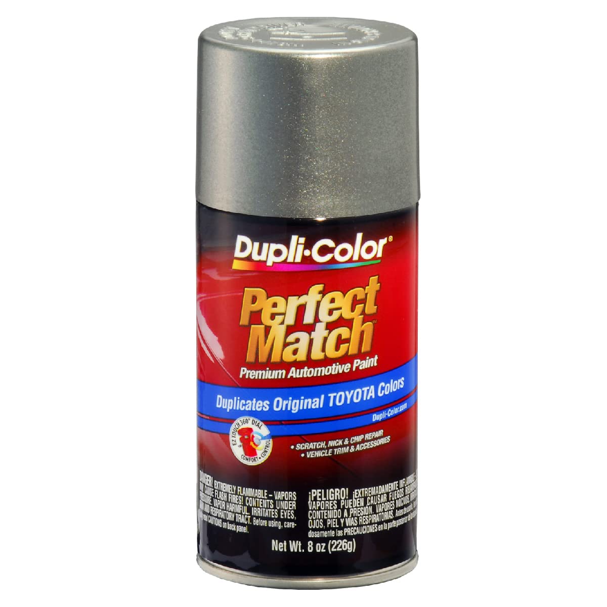 Dupli-Color spray can front view showing label and color name, for easy identification