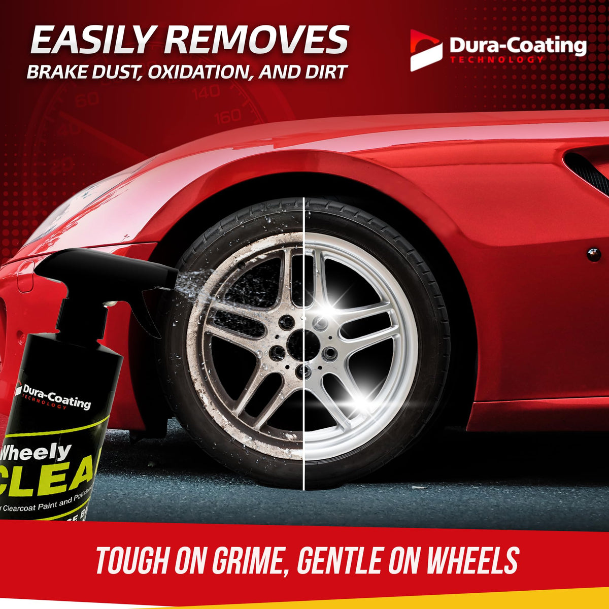 DURA-COATING TECHNOLOGY close-up of cleaner foaming to lift grime and brake dust