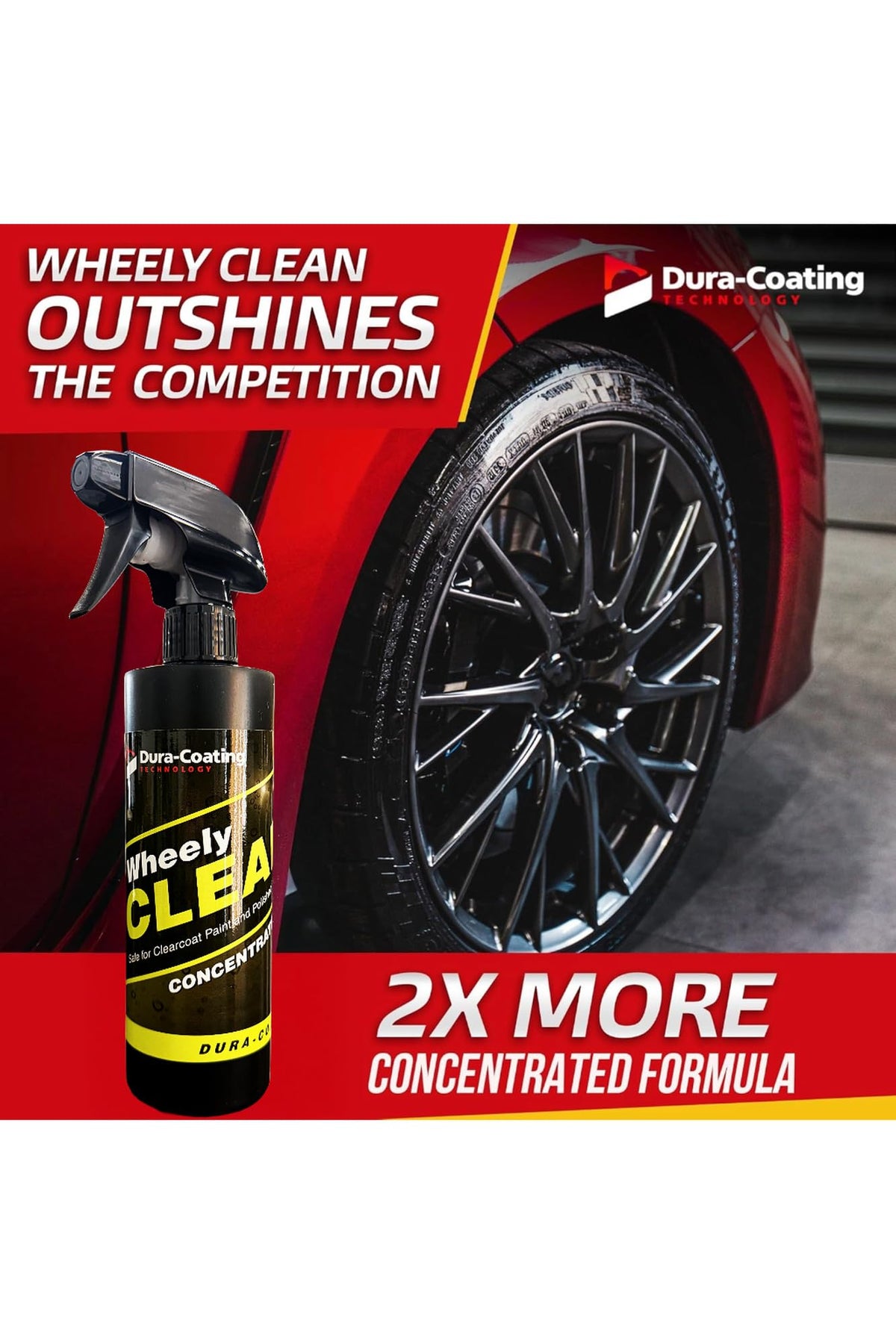 DURA-COATING TECHNOLOGY being sprayed on a chrome wheel showing fast grime removal