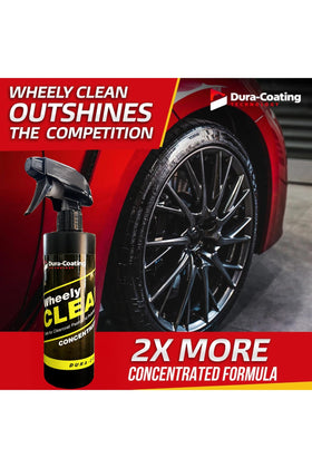 DURA-COATING TECHNOLOGY being sprayed on a chrome wheel showing fast grime removal