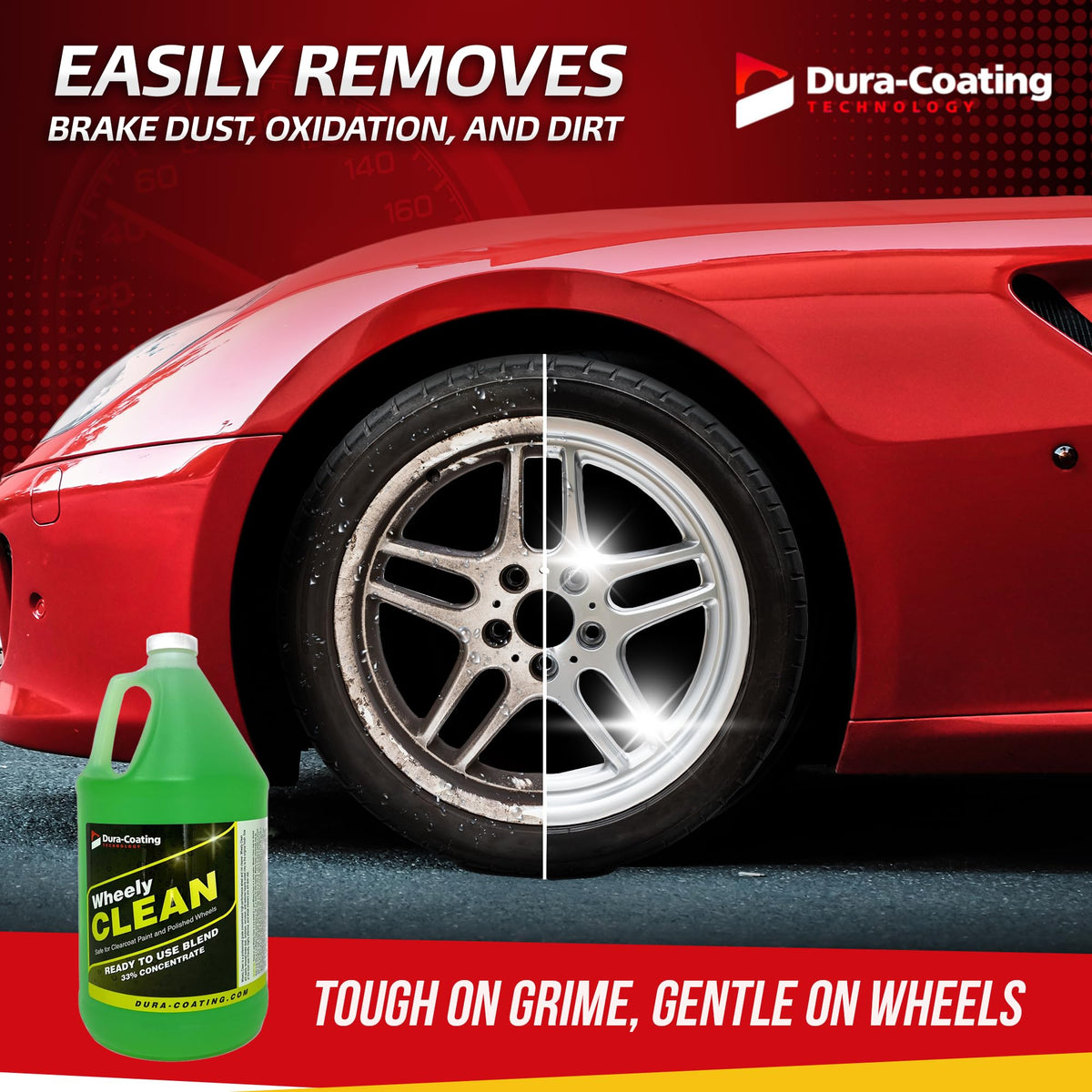DURA-COATING Wheely Clean being sprayed on a wheel to loosen brake dust quickly