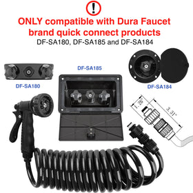 Dura Faucet coiled hose fully extended to reach distant gear and clean areas